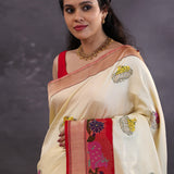 Off-White Banarasi Silk Saree With Meenakari Work