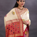 Off-White Banarasi Silk Saree With Meenakari Work