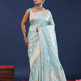 Hippie Blue Banarasi Saree With Meenakari Design