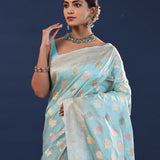 Hippie Blue Banarasi Saree With Meenakari Design