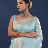 Hippie Blue Banarasi Saree With Meenakari Design