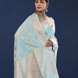 Hippie Blue Banarasi Saree With Meenakari Design