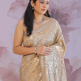 Almond Beige Fancy Tissue Saree With Sequins Work