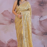 Golden Fancy Tissue Saree With Sequins Work
