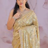 Golden Fancy Tissue Saree With Sequins Work