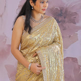 Golden Fancy Tissue Saree With Sequins Work