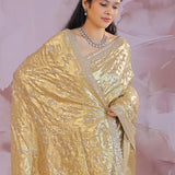 Golden Fancy Tissue Saree With Sequins Work