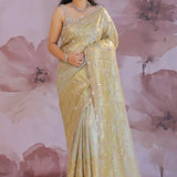 Golden Fancy Tissue Saree With Scallop Border