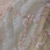 Golden Fancy Tissue Saree With Scallop Border