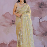 Golden Fancy Tissue Saree With Designer Border
