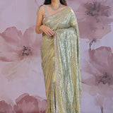 Gold Fancy Tissue Saree With Sequins And Beads Work