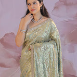 Gold Fancy Tissue Saree With Sequins And Beads Work