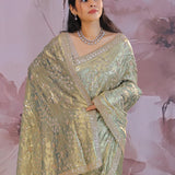 Gold Fancy Tissue Saree With Sequins And Beads Work