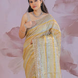 Multi-Color Fancy Tissue Saree With Sequins And Beads
