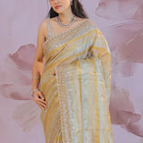 Multi-Color Fancy Tissue Saree With Sequins And Beads