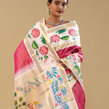 Pink Kanjivaram Silk Saree With Checks Pattern With Kalamkari Border