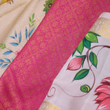 Pink Kanjivaram Silk Saree With Checks Pattern With Kalamkari Border