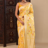 Yellow Banarasi Silk Saree With Meenakari Design