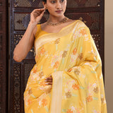 Yellow Banarasi Silk Saree With Meenakari Design