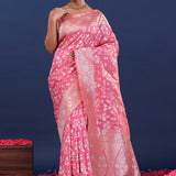 Raspberry Rose Banarasi Saree With Floral Weaving