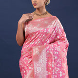 Raspberry Rose Banarasi Saree With Floral Weaving