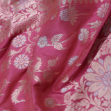 Raspberry Rose Banarasi Saree With Floral Weaving
