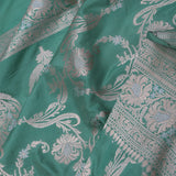 Cyan Blue Banarasi Silk Saree With Floral Jaal