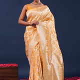 Tiger Orange Banarasi Saree With Floral Jaal