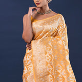 Tiger Orange Banarasi Saree With Floral Jaal