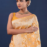 Tiger Orange Banarasi Saree With Floral Jaal