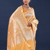 Tiger Orange Banarasi Saree With Floral Jaal
