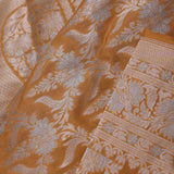 Tiger Orange Banarasi Saree With Floral Jaal