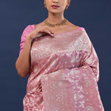 Raspberry Glace Pink Banarasi Saree With Floral Weaving