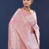 Raspberry Glace Pink Banarasi Saree With Floral Weaving