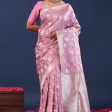 Light Plum Purple Banarasi Saree With Floral Weaving