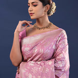 Light Plum Purple Banarasi Saree With Floral Weaving