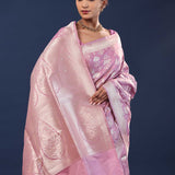 Light Plum Purple Banarasi Saree With Floral Weaving