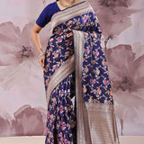 Blueberry Banarasi Saree With Meenakari Design