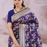 Blueberry Banarasi Saree With Meenakari Design