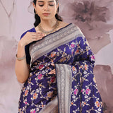 Blueberry Banarasi Saree With Meenakari Design