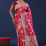 Wine Red Banarasi Saree With Meenakari Saree