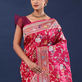 Wine Red Banarasi Saree With Meenakari Saree