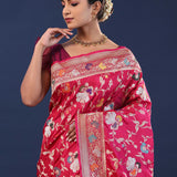 Wine Red Banarasi Saree With Meenakari Saree