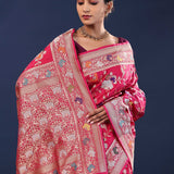 Wine Red Banarasi Saree With Meenakari Saree