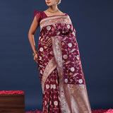 Brownish Purple Banarasi Saree With Meenakari Saree