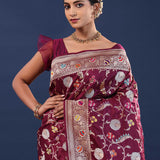 Brownish Purple Banarasi Saree With Meenakari Saree