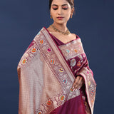 Brownish Purple Banarasi Saree With Meenakari Saree