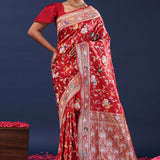Blood Red Banarasi Saree With Meenakari Jaal
