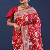 Blood Red Banarasi Saree With Meenakari Jaal