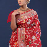 Blood Red Banarasi Saree With Meenakari Jaal